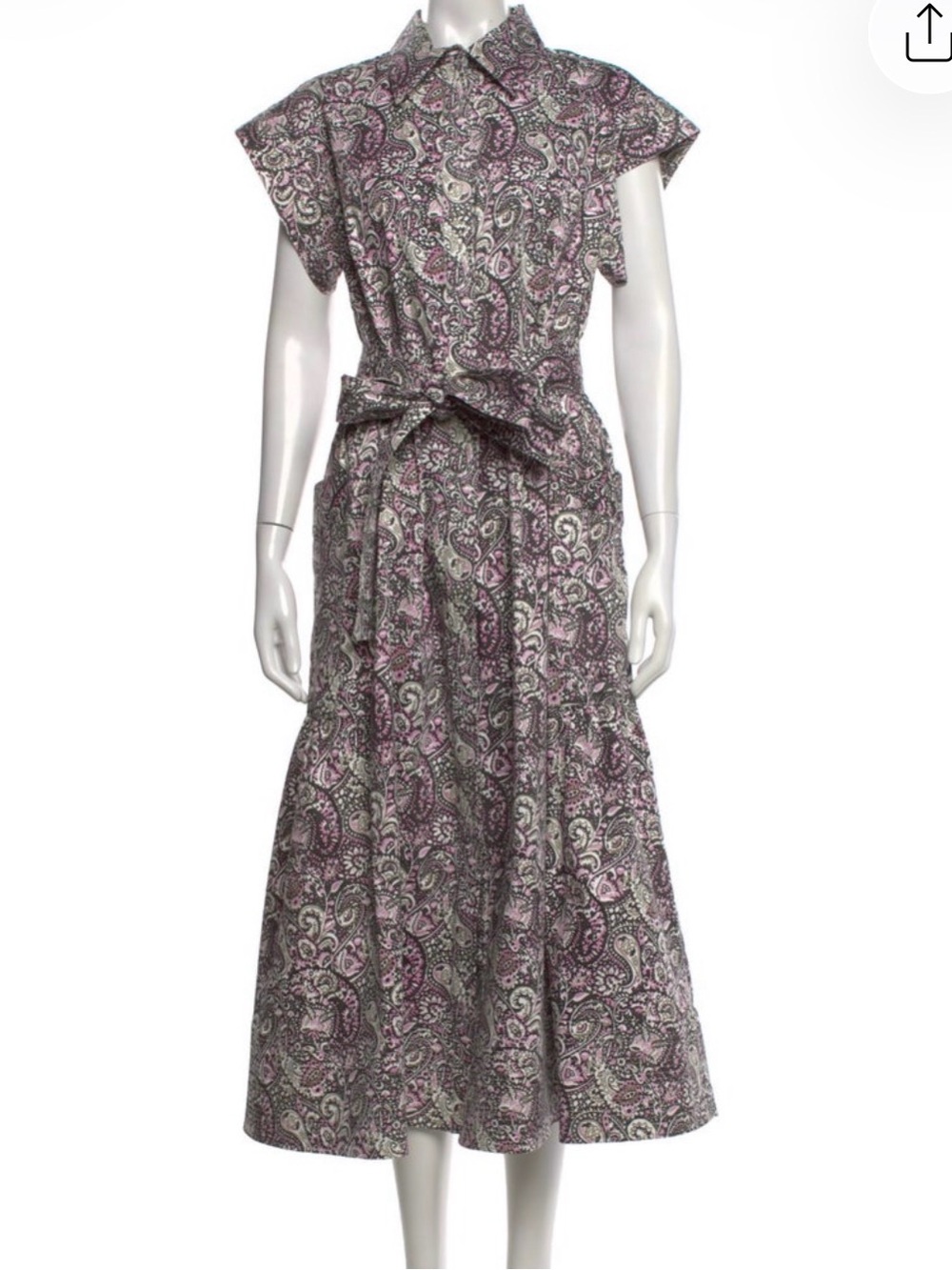 Julia Amory Paisley Print Pink & Neutral Midi Dress with Tie Belt